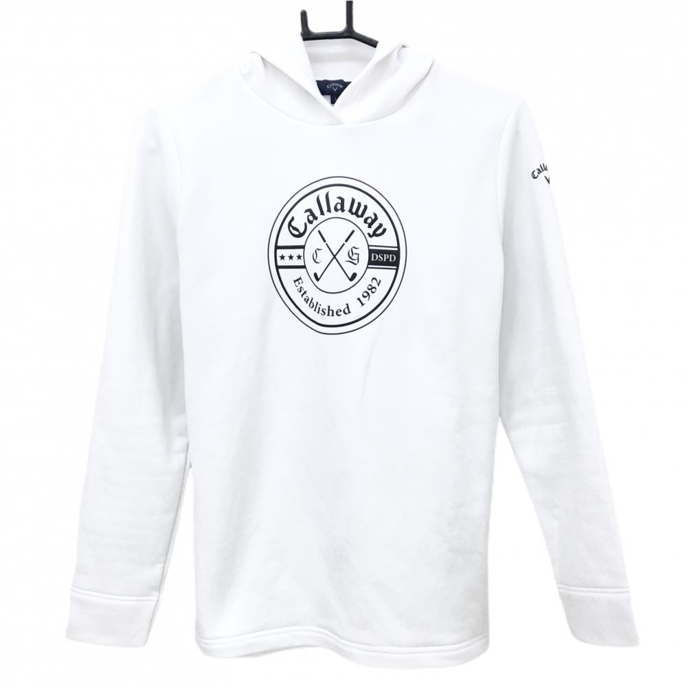 【超美品】キャロウェイ パーカー 白×ネイビー フロントロゴ 裏起毛  レディース L ゴルフウェア Callaway