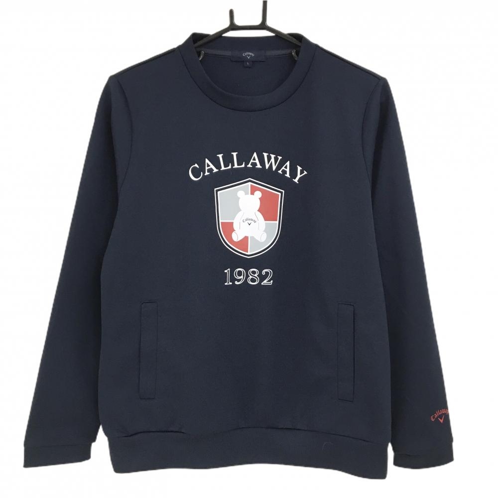 【超美品】キャロウェイ トレーナー ネイビー×白 フロントロゴ ベア  レディース L ゴルフウェア Callaway