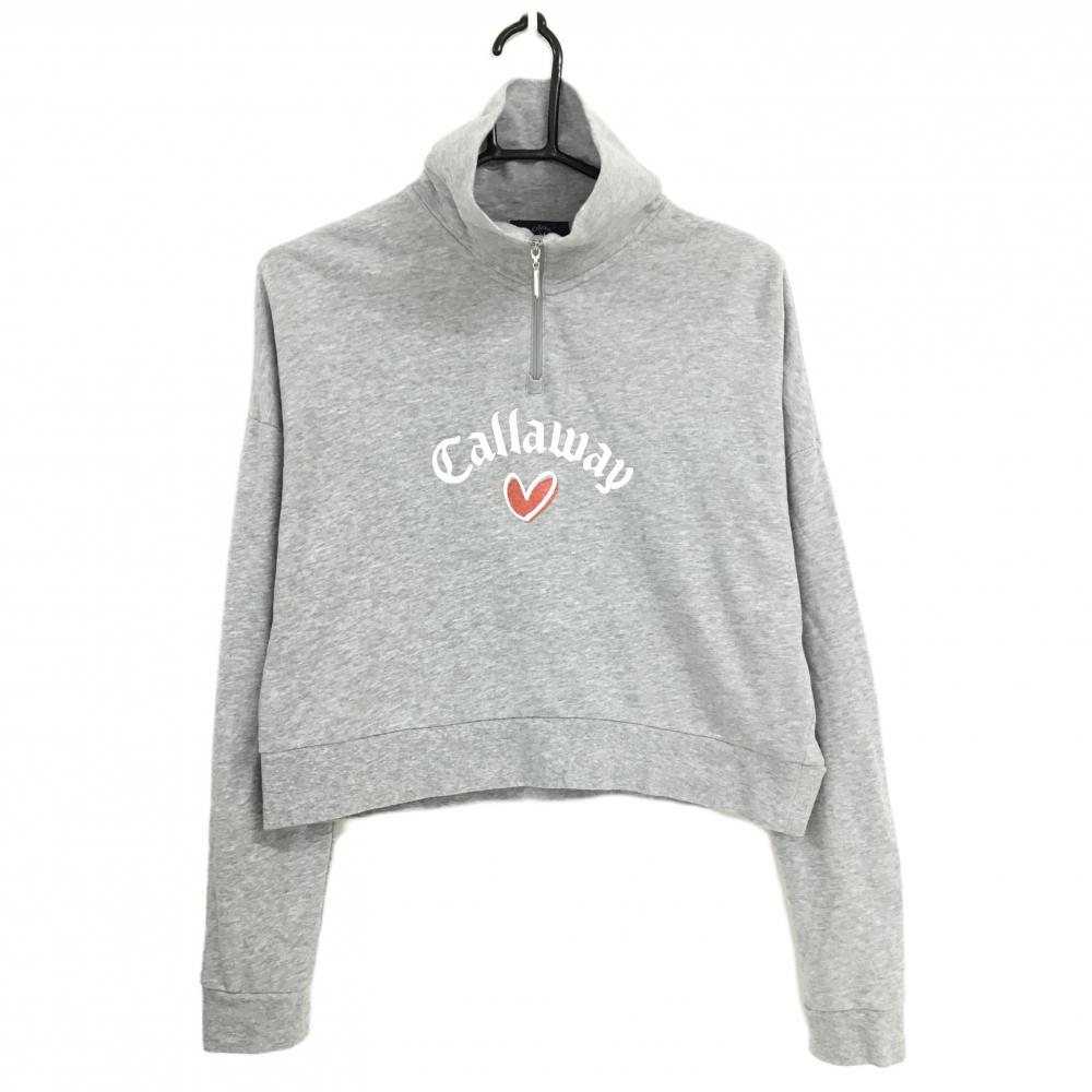 【超美品】キャロウェイ ハイネックトレーナー 杢グレー×白×レッド ハーフジップ フロントロゴ レディース M ゴルフウェア Callaway