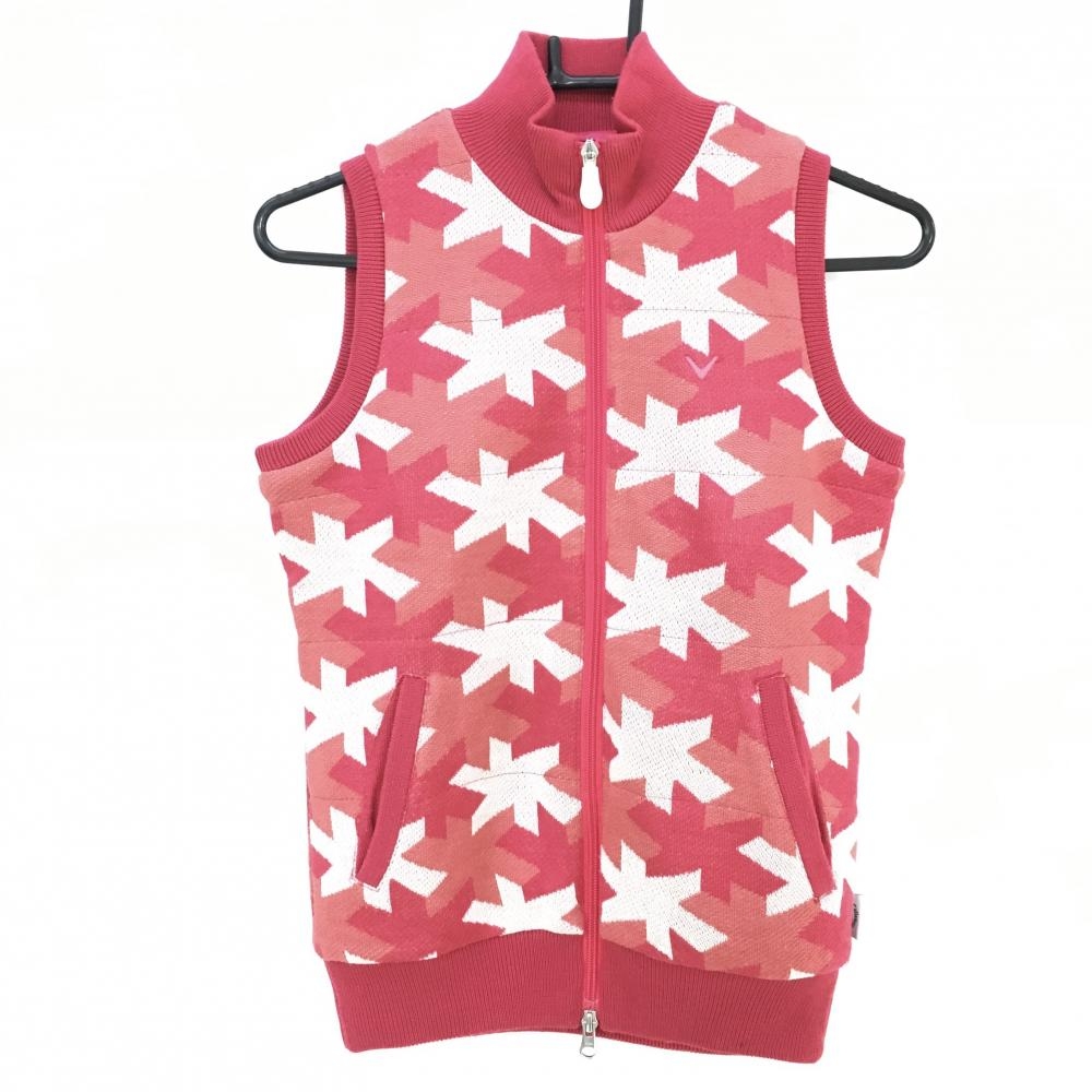 【美品】キャロウェイ 中綿ニットベスト ピンク×白 総柄 レディース S ゴルフウェア Callaway