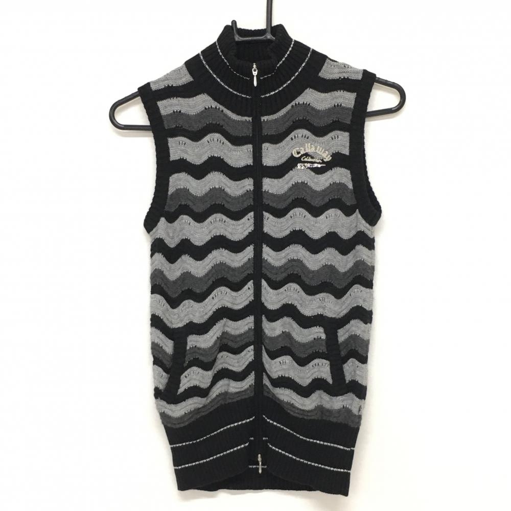 【美品】キャロウェイ ハイネックニットベスト 胸元ロゴ フルジップ レディース M ゴルフウェア Callaway