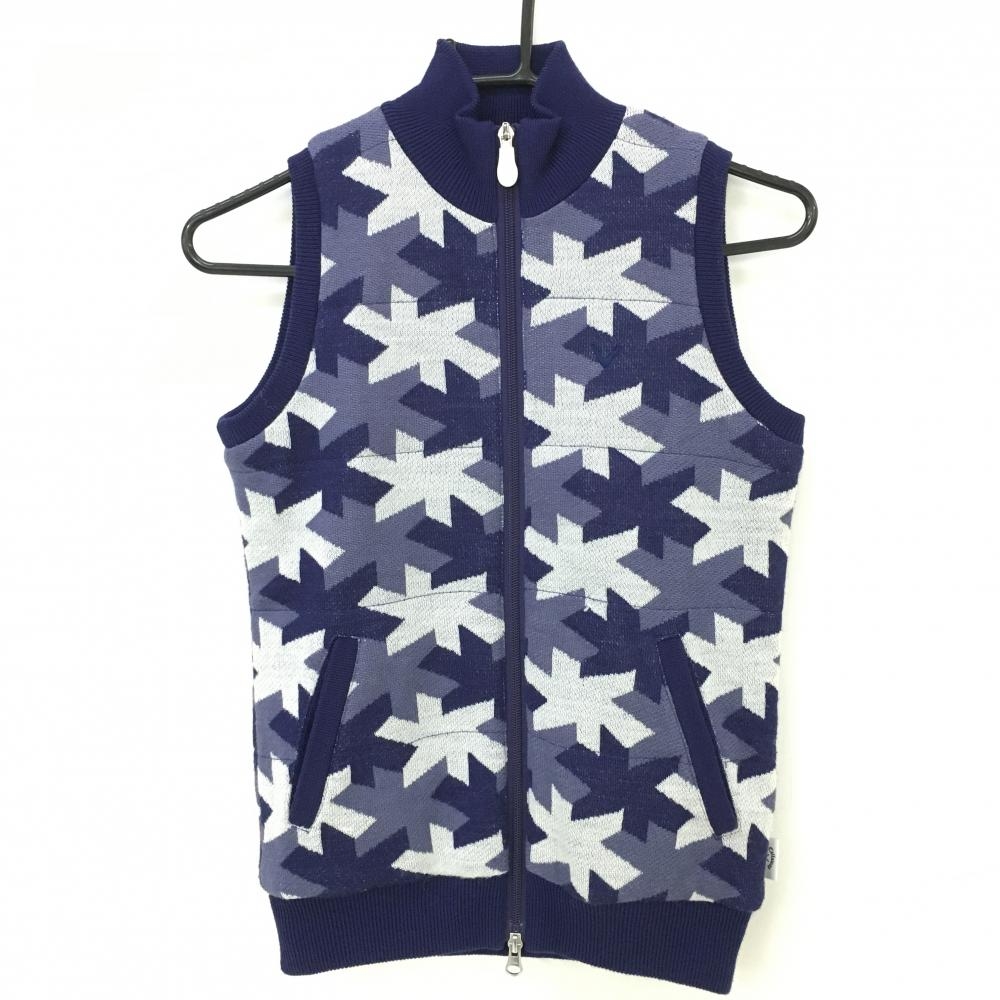 【美品】キャロウェイ 中綿ニットベスト ネイビー×白 総柄  レディース S ゴルフウェア Callaway