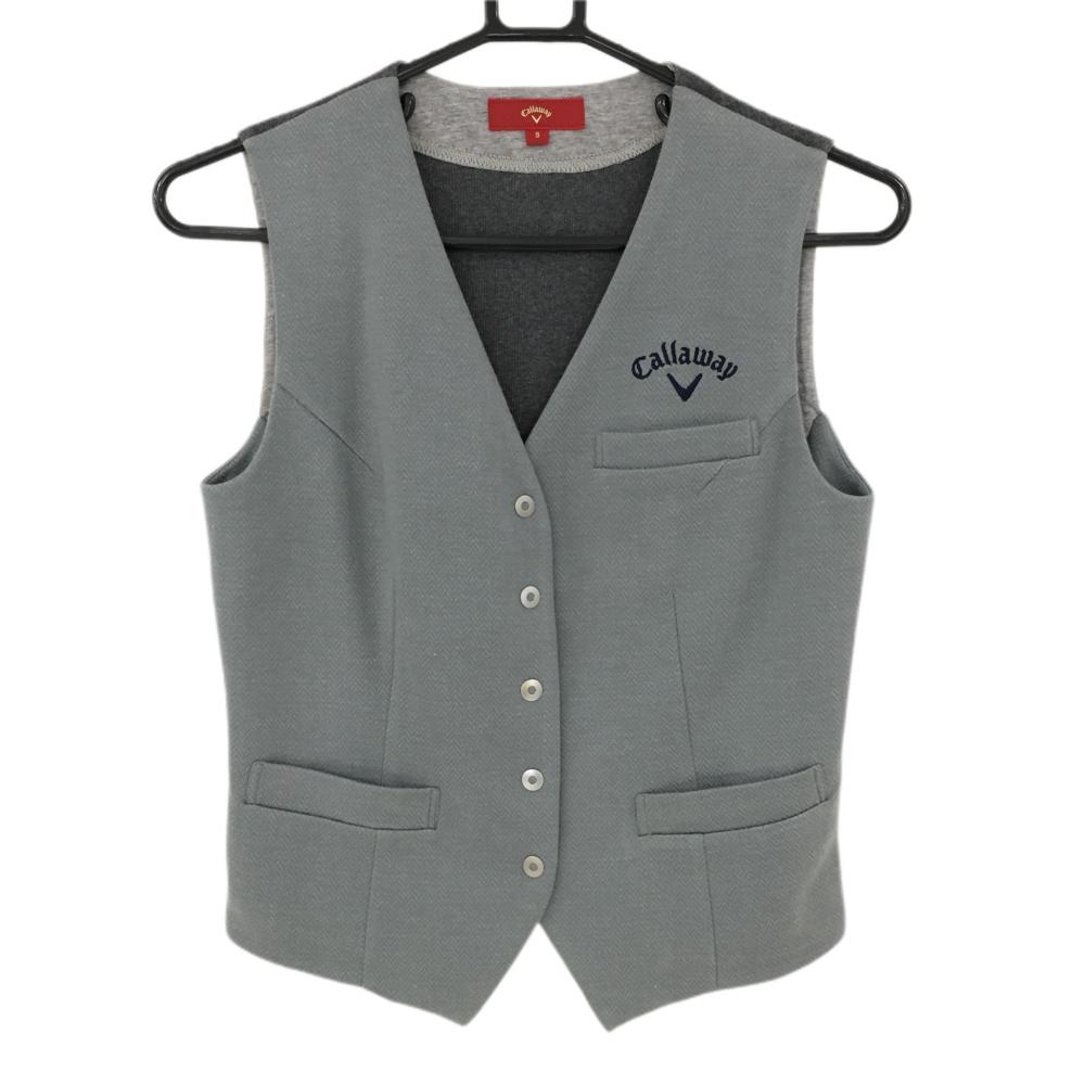 【超美品】キャロウェイレッドレーベル ベスト グレー×ネイビー ヘリンボーン ロゴ刺しゅう レディース S ゴルフウェア Callaway