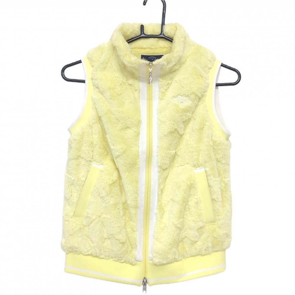 【超美品】キャロウェイ ファーベスト イエロー×白 星柄ボア レディース S ゴルフウェア Callaway