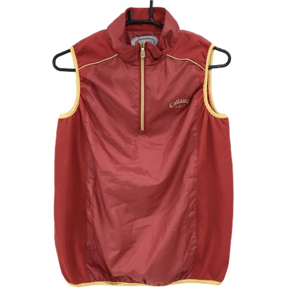 【美品】キャロウェイ アウターベスト レッド×ゴールド 裏地メッシュ ハーフジップ  レディース L ゴルフウェア Callaway
