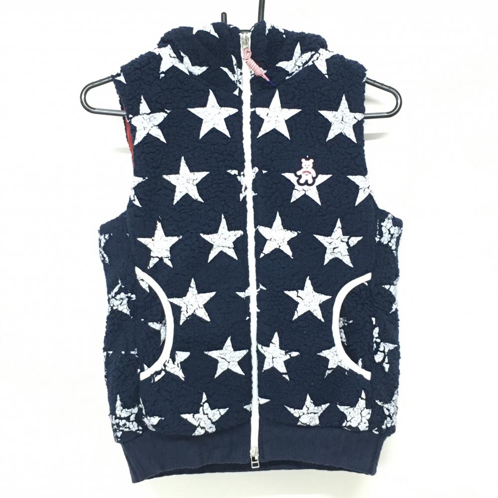 キャロウェイ ボアベスト ネイビー×白 星柄 ベア刺しゅう フード付き レディース M ゴルフウェア Callaway
