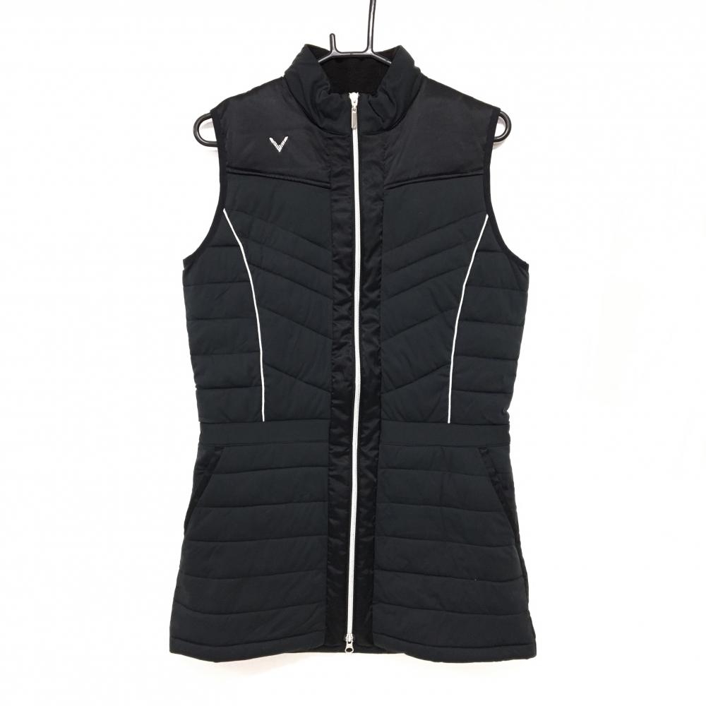 【美品】キャロウェイ レッドレーベル 中綿ノースリーブワンピース 黒 ラインストーンロゴ  レディース L ゴルフウェア Callaway