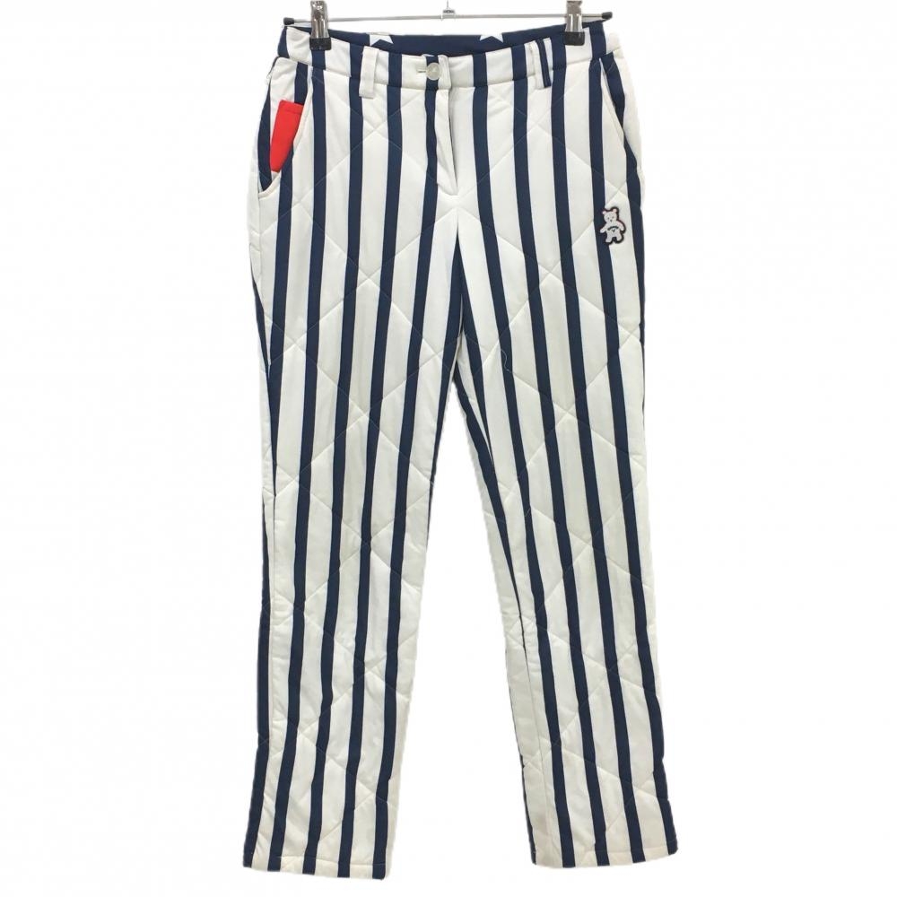 キャロウェイ 中綿パンツ 白×ネイビー ストライプ キルティング レディース SS ゴルフウェア Callaway