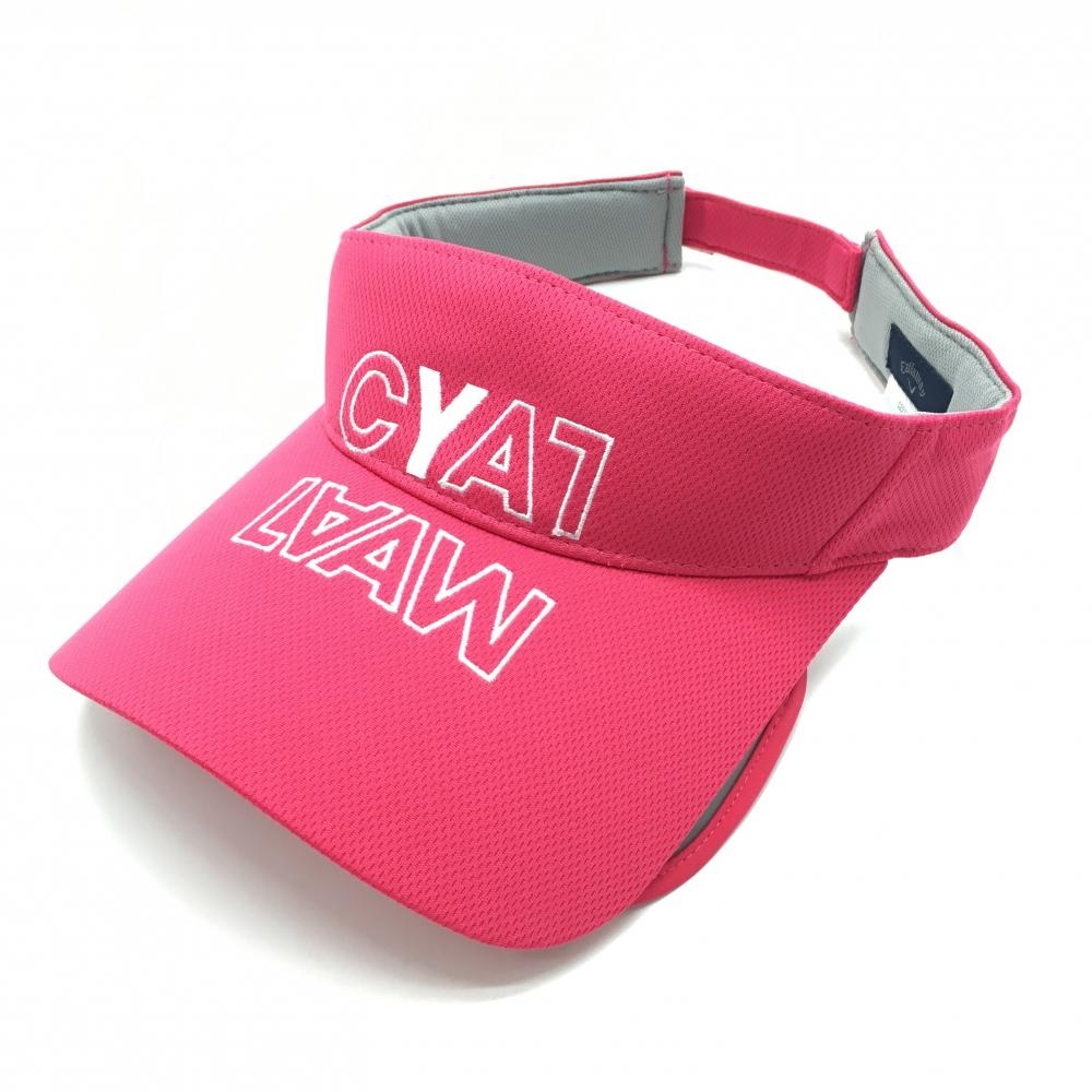 【超美品】キャロウェイ サンバイザー ピンク×白 ロゴ刺しゅう 収納型可動式セル レディース FR ゴルフウェア Callaway