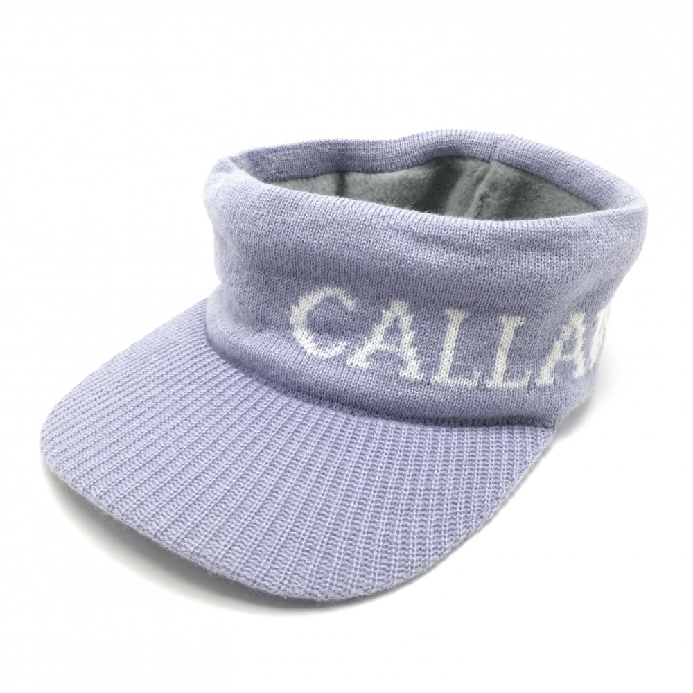 キャロウェイ サンバイザー パープル×白 ビッグロゴ 内側起毛 紙タグ付 レディース FR ゴルフウェア Callaway