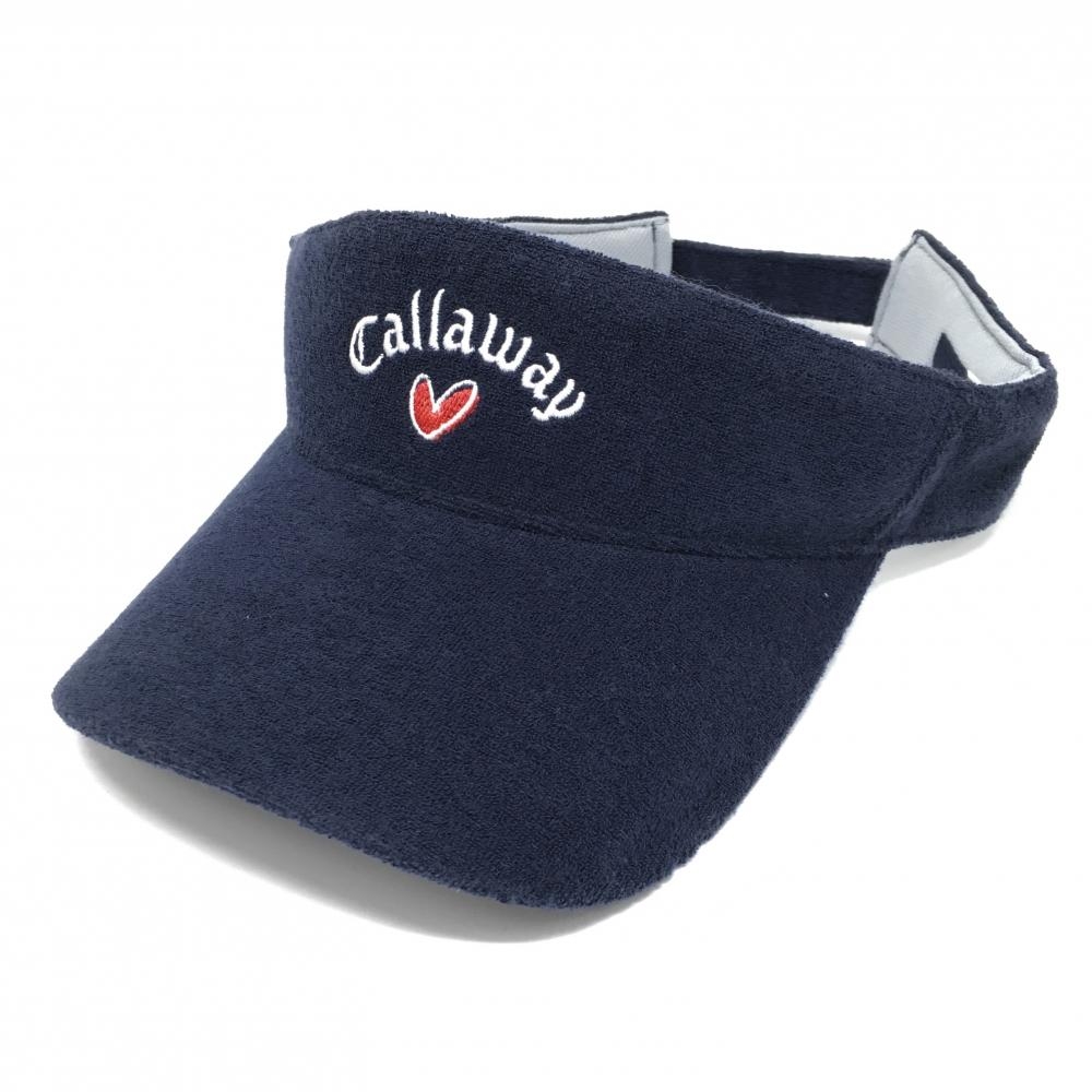 キャロウェイ サンバイザー ネイビー×白 パイル生地 ロゴ刺しゅう レディース FR ゴルフウェア Callaway