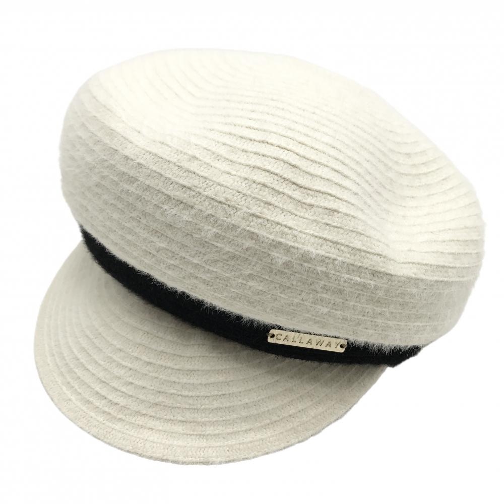 【新品】キャロウェイ キャスケット 白×黒 ウール混 起毛 キャップ  レディース FR ゴルフウェア Callaway