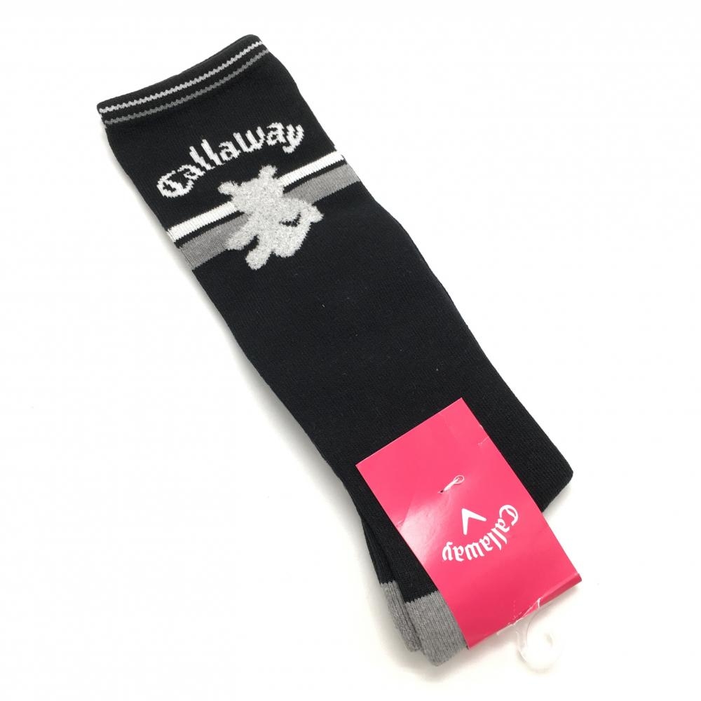 【新品】キャロウェイ ハイソックス 黒×白 ベア 抗菌防臭  レディース FR ゴルフウェア Callaway