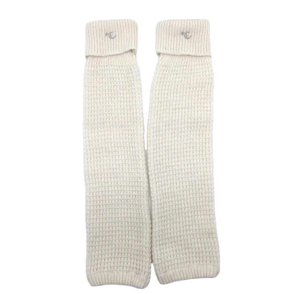 【超美品】キャロウェイ ニットレッグウォーマー 白 ロゴシルバー レディース  ゴルフウェア Callaway