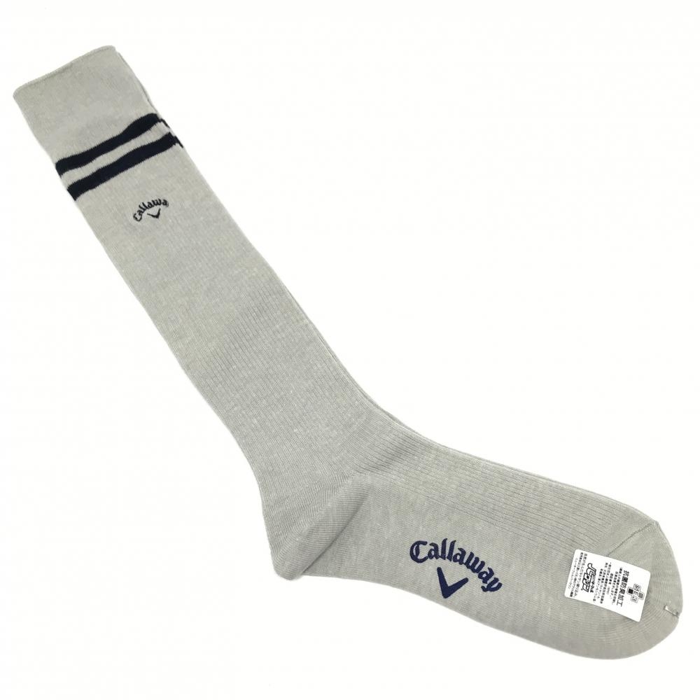 【未使用品】キャロウェイ ハイソックス グレー×黒 ロゴ刺しゅう レディース  ゴルフウェア Callaway