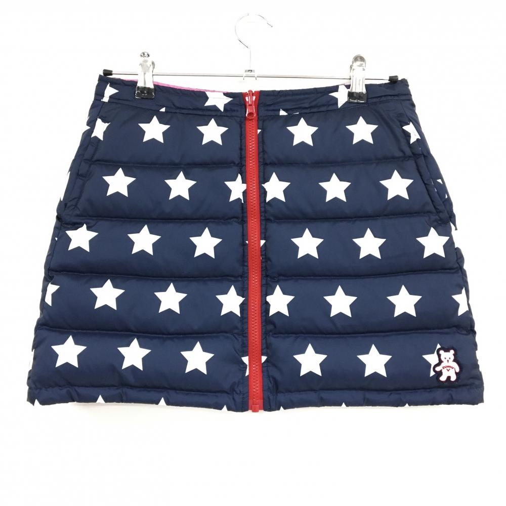 【美品】キャロウェイ リバーシブルダウンスカート ネイビー×白 星柄 裏ピンク ベア レディース M ゴルフウェア Callaway