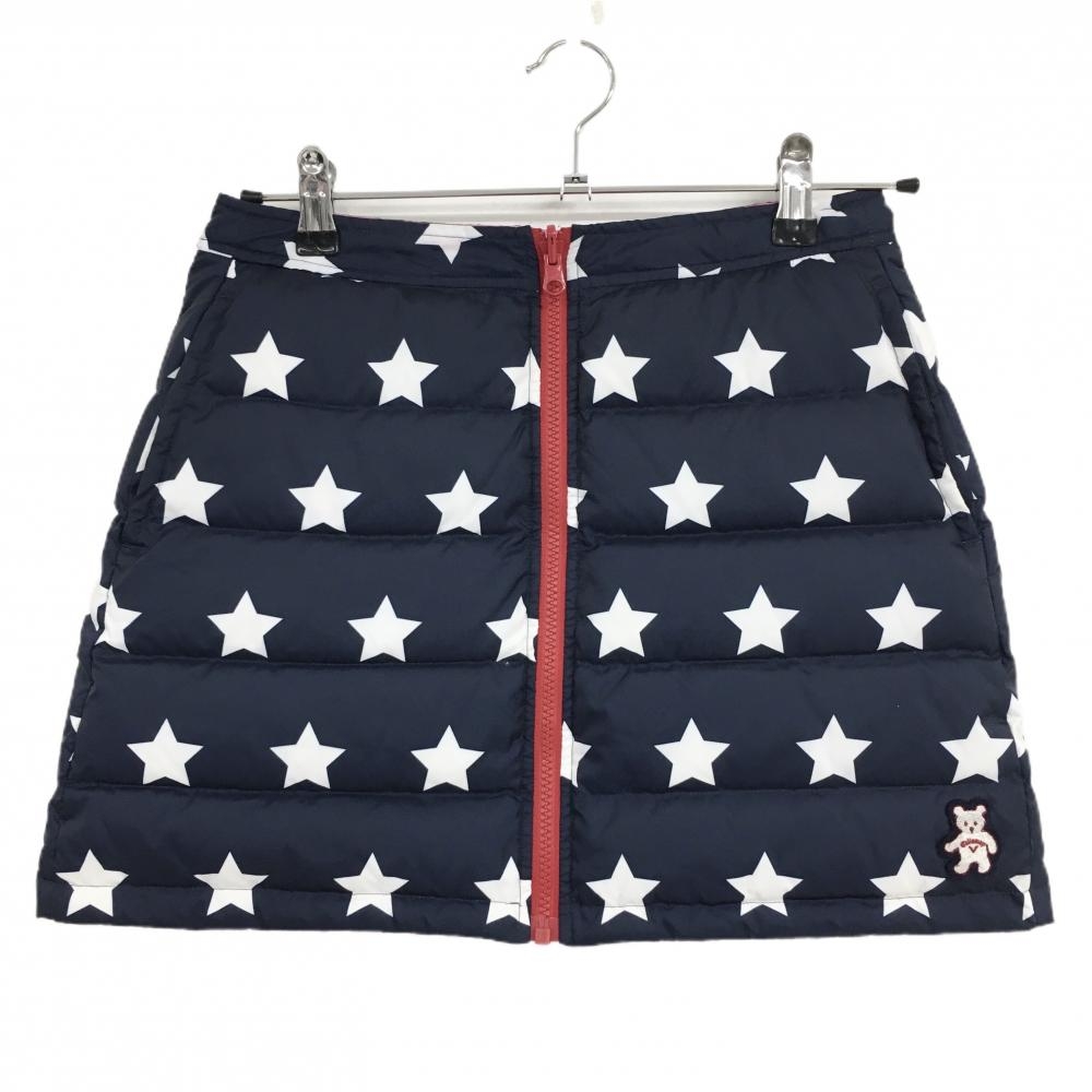 【美品】キャロウェイ リバーシブルダウンスカート ネイビー×白 星総柄 裏ピンク ワッペン レディース S ゴルフウェア Callaway