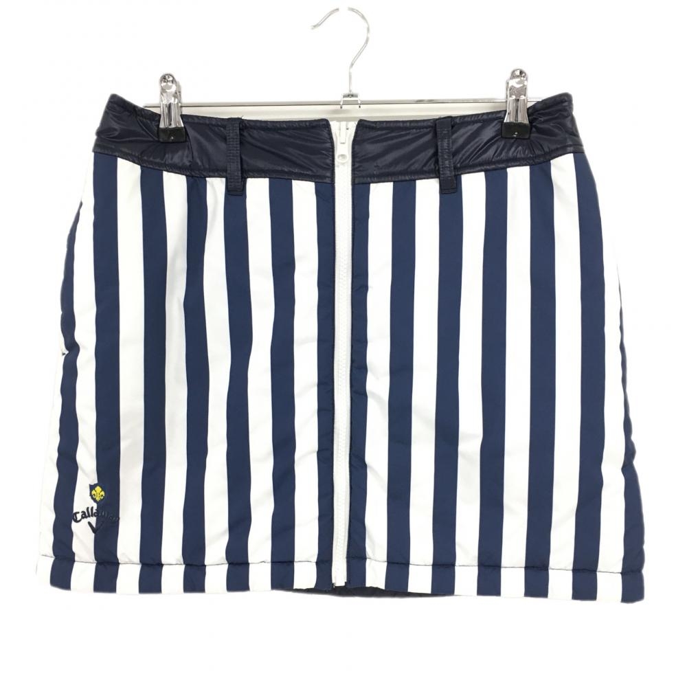 【超美品】キャロウェイ 中綿リバーシブルスカート ネイビー×白 ストライプ  レディース M ゴルフウェア Callaway