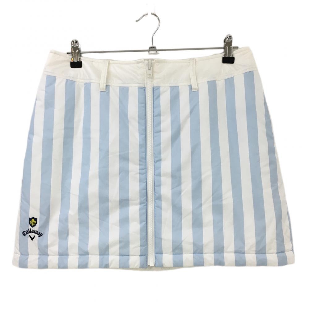 【超美品】キャロウェイ 中綿リバーシブルスカート 白×ライトブルー ストライプ 裏無地 レディース LL ゴルフウェア Callaway