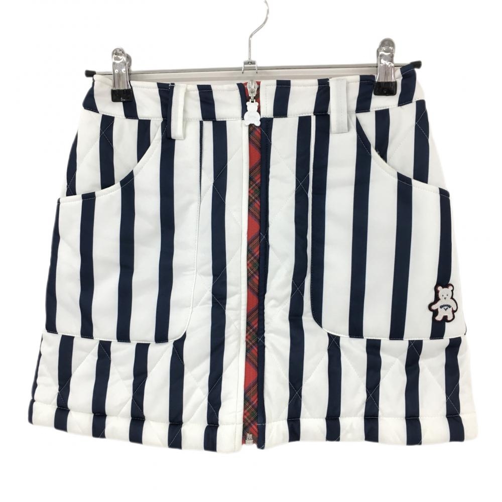 【超美品】キャロウェイ 中綿スカート 白×ネイビー ストライプ フルジップ  レディース SS ゴルフウェア Callaway