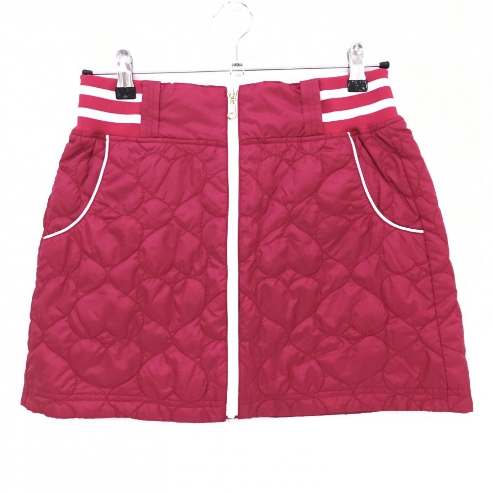 【超美品】キャロウェイ 中綿スカート ピンクレッド×白 ハートキルティング 薄中綿 ウエストゴム レディース M ゴルフウェア Callaway