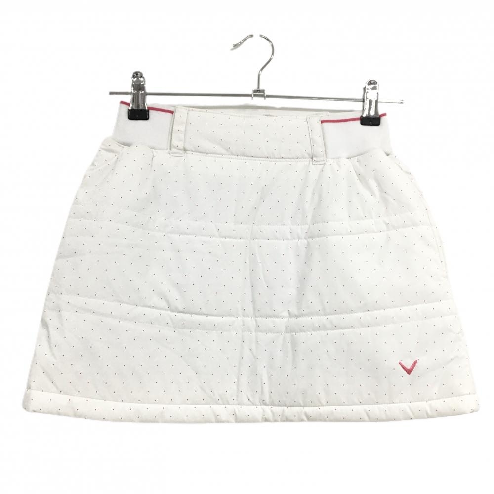 【美品】キャロウェイ 中綿スカート 白×ピンク ドット 総柄 ロゴ刺しゅう レディース (SS) ゴルフウェア Callaway