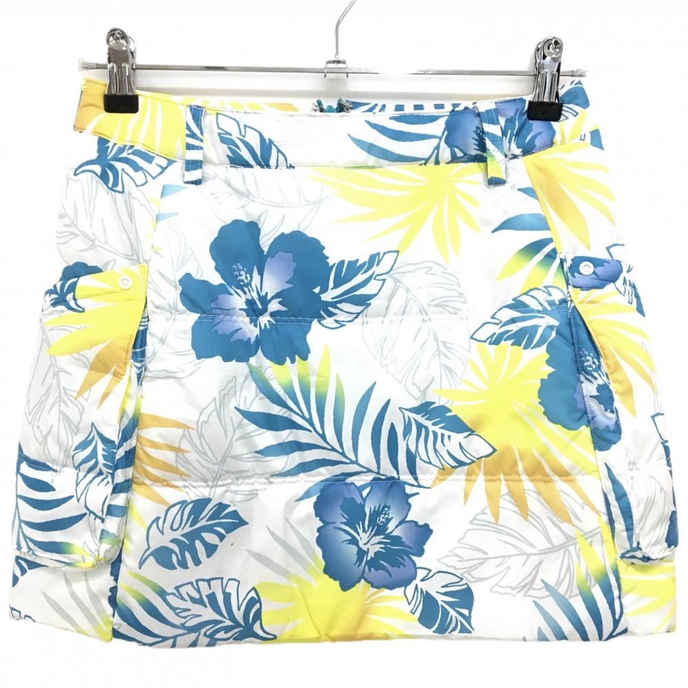 【美品】キャロウェイ 中綿スカート 白×ブルー 花柄 リーフ柄 ハイビスカス レディース S ゴルフウェア Callaway