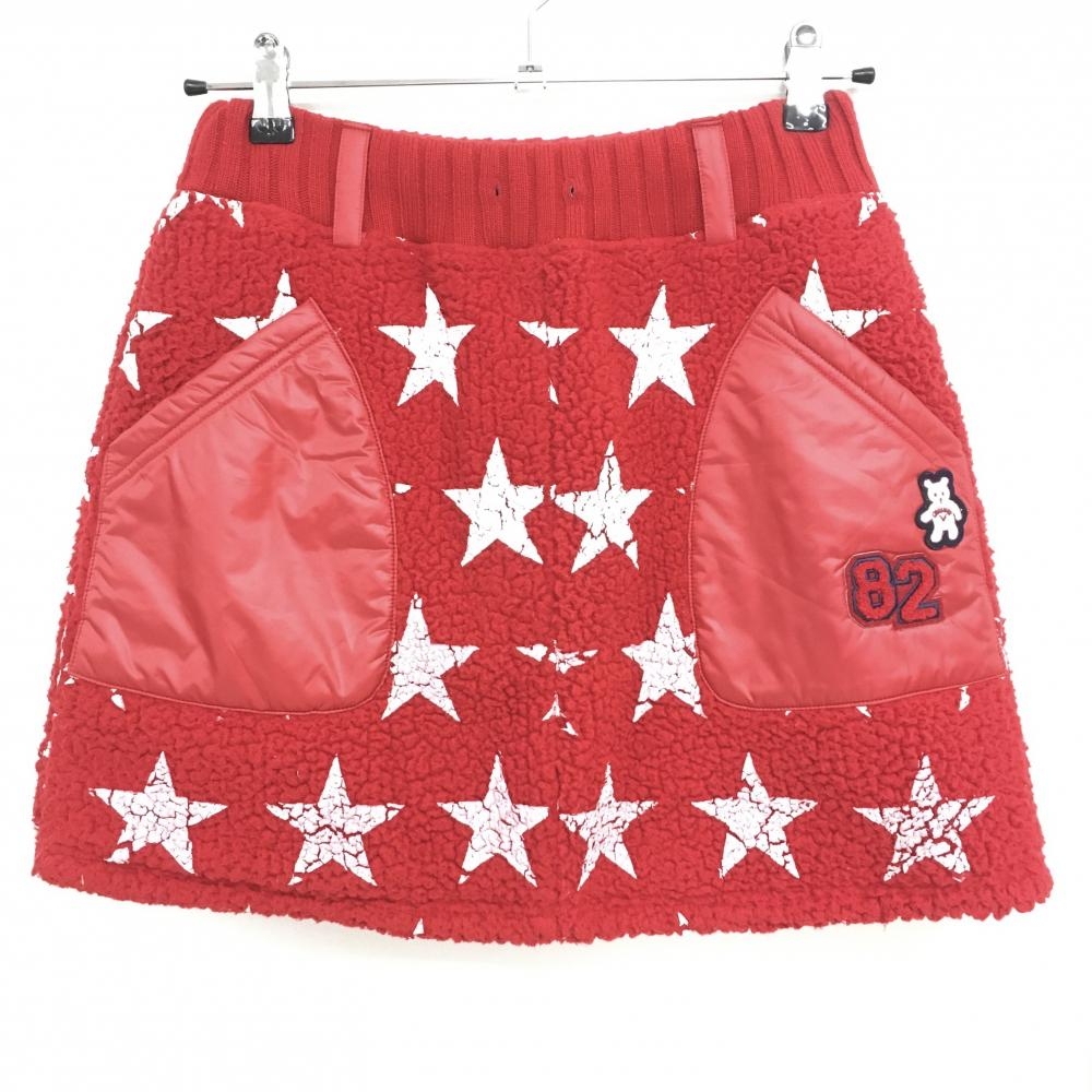 【美品】キャロウェイ 中綿ボアスカート レッド×白 星柄 スター ベア ウエストゴム  レディース M ゴルフウェア Callaway