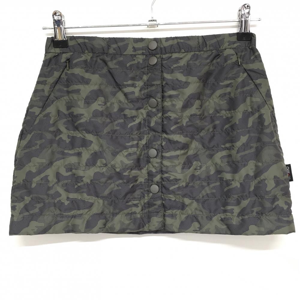 【超美品】キャロウェイ 中綿スカート カーキ×ネイビー カモフラ総柄 迷彩 フロントボタン  レディース SS ゴルフウェア Callaway