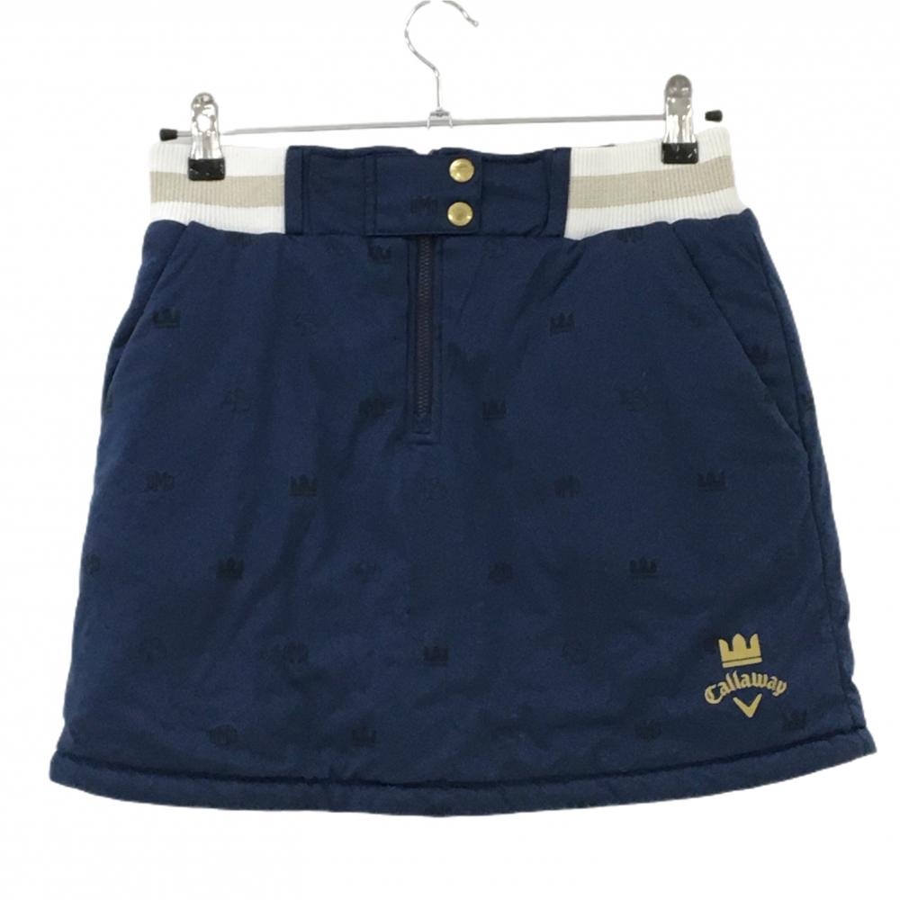 キャロウェイ 中綿リバーシブルスカート ネイビー×白 裏総柄 レディース S ゴルフウェア Callaway