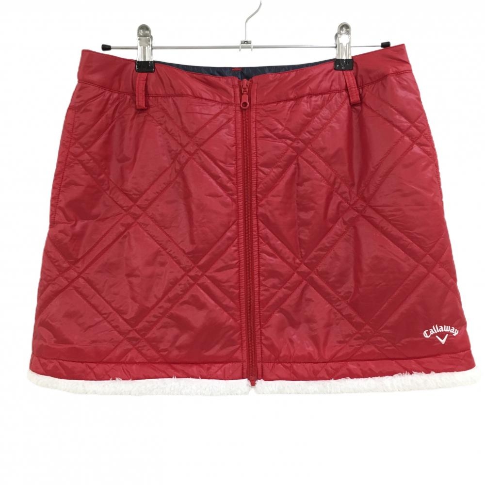 キャロウェイ 中綿スカート レッド 裾ボア センタージップ ボアへたり レディース L ゴルフウェア Callaway