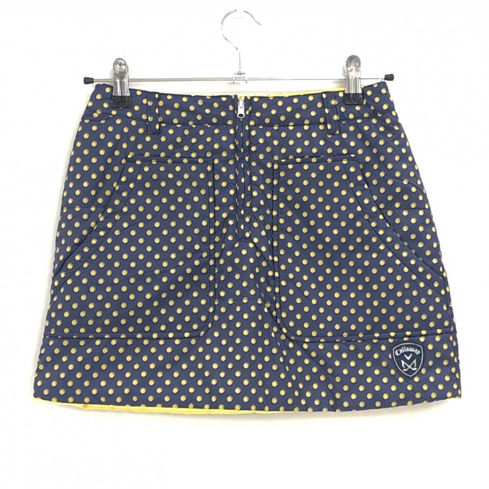 【超美品】キャロウェイ 中綿リバーシブルスカート ネイビー×イエロー ドット 2WAY 裏イエロー レディース SS ゴルフウェア Callaway