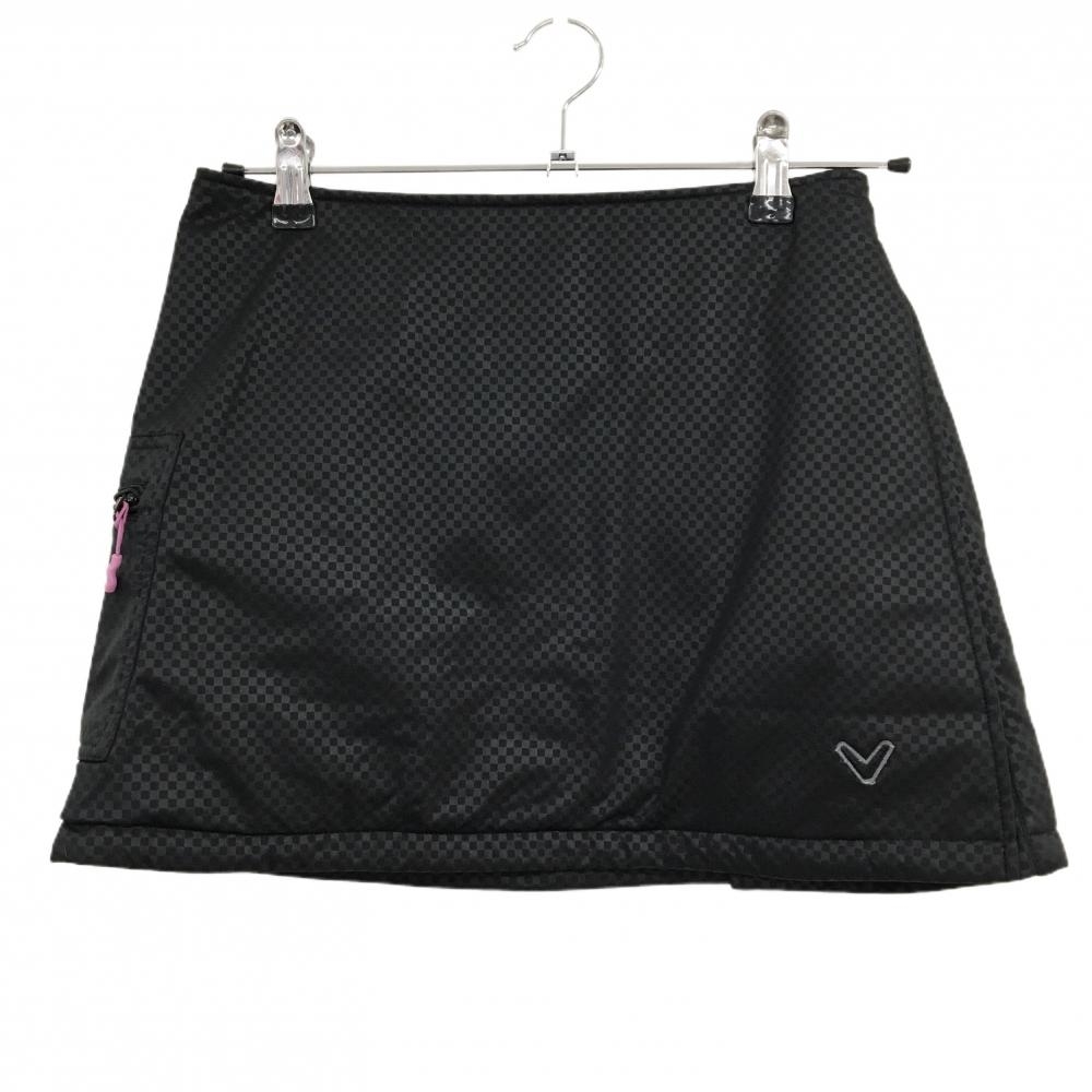 【美品】キャロウェイ 中綿ラップスカート 黒 ブロックチェック柄 レディース S ゴルフウェア Callaway