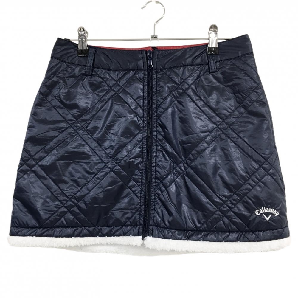 【超美品】キャロウェイ 中綿スカート ネイビー キルティング 裾ボア 薄手 レディース M ゴルフウェア Callaway