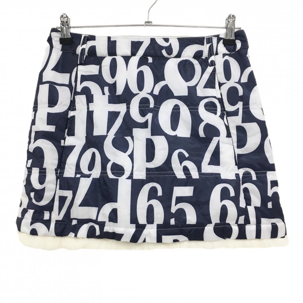 【美品】キャロウェイ 2WAY中綿スカート ネイビー×白 数字柄 裾ファー着脱可 レディース M ゴルフウェア Callaway