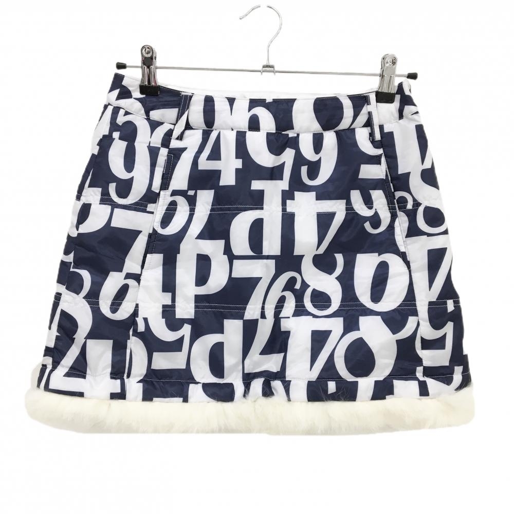 【超美品】キャロウェイ 中綿スカート ネイビー×白 数字柄 裾ファー着脱可  レディース S ゴルフウェア Callaway