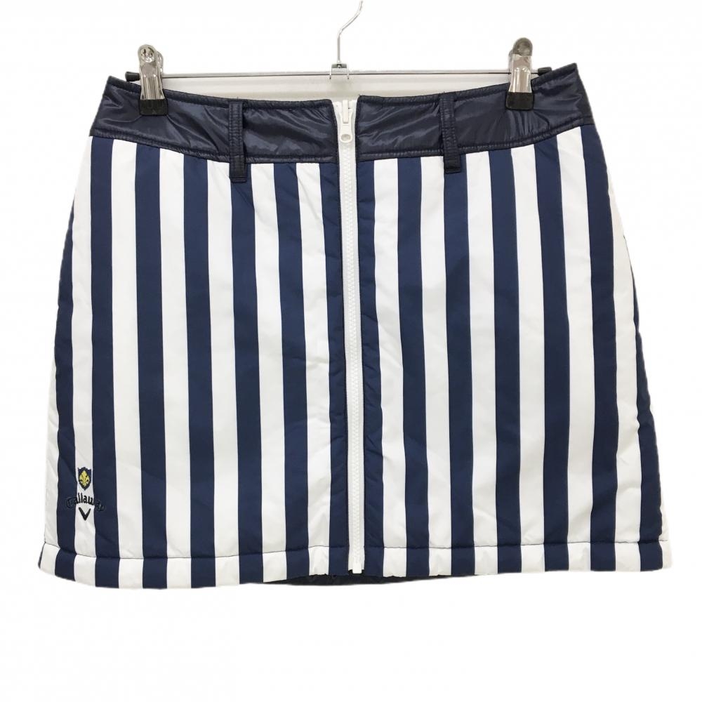 【超美品】キャロウェイ 中綿リバーシブルスカート ネイビー×白 ストライプ 裏ネイビー  レディース L ゴルフウェア Callaway