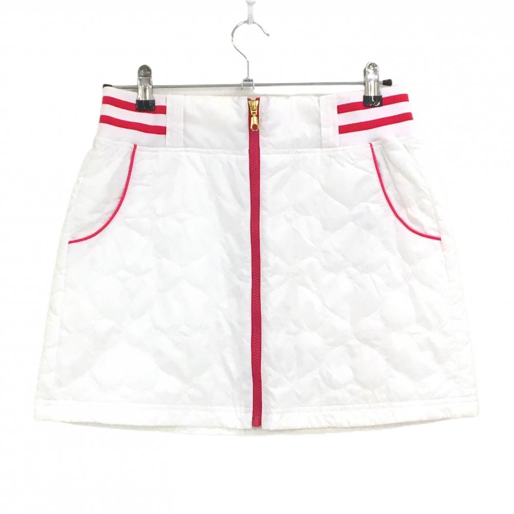 【美品】キャロウェイ 中綿スカート 白×レッドピンク ハートキルティング 薄中綿 センタージップ レディース L ゴルフウェア Callaway