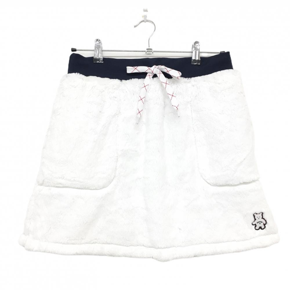 【超美品】キャロウェイ 中綿リバーシブルスカート 白 ファー 裏総柄 ウエストゴム ベアワッペン レディース L ゴルフウェア Callaway