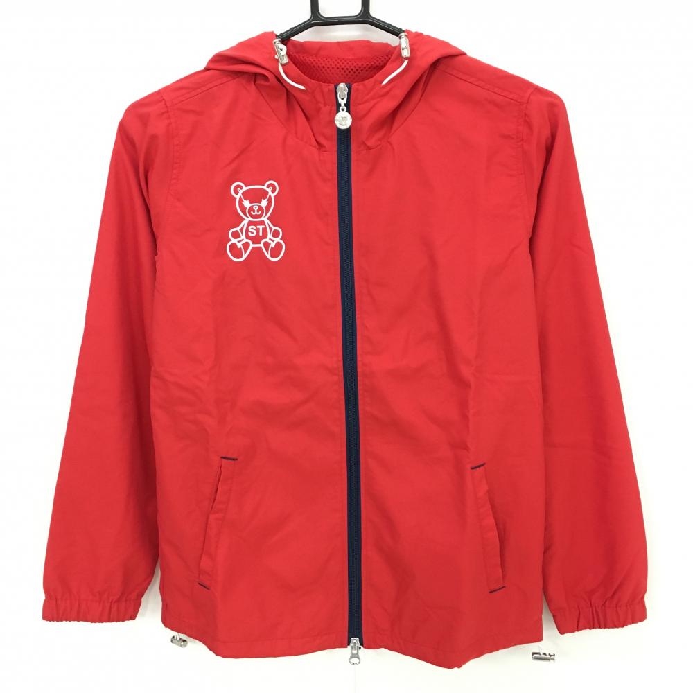 【新品】サマンサタバサUNDER25 ジップパーカー レッド×ネイビー ベア 背面プリントブルゾン レディース M ゴルフウェア Samantha Thavasa