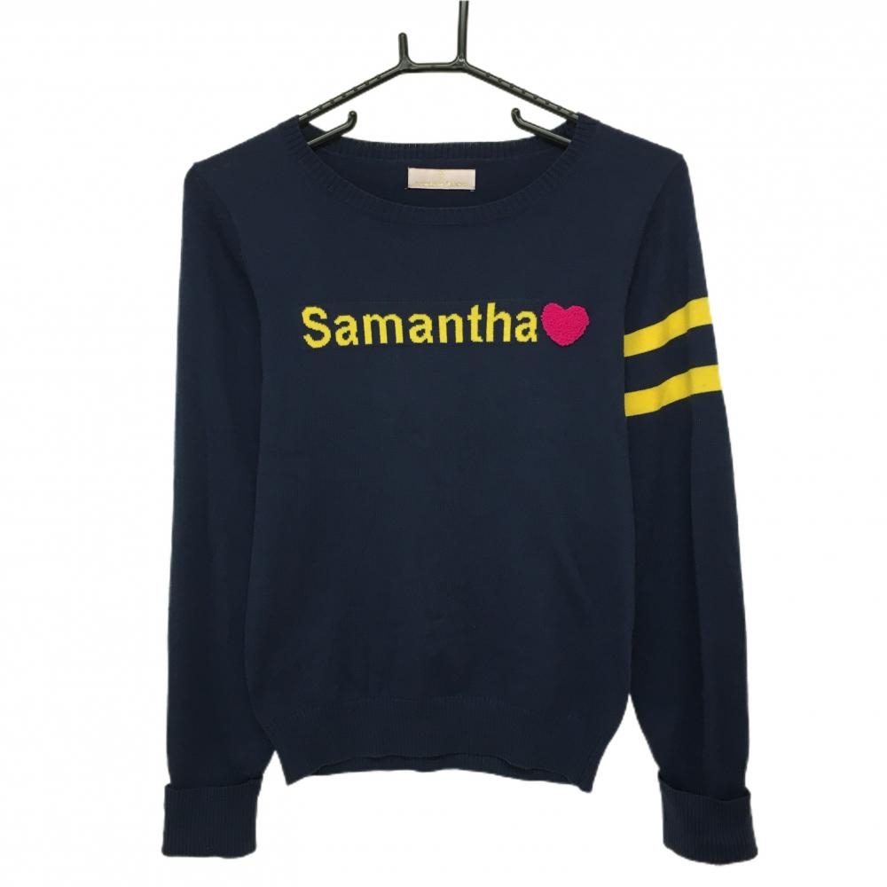 【美品】サマンサタバサ UNDER25 セーター ネイビー×イエロー フロントロゴ ハート  レディース S ゴルフウェア Samantha Thavasa