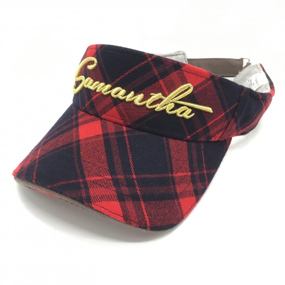 【超美品】サマンサタバサ サンバイザー レッド×黒 チェック レディース F ゴルフウェア Samantha Thavasa