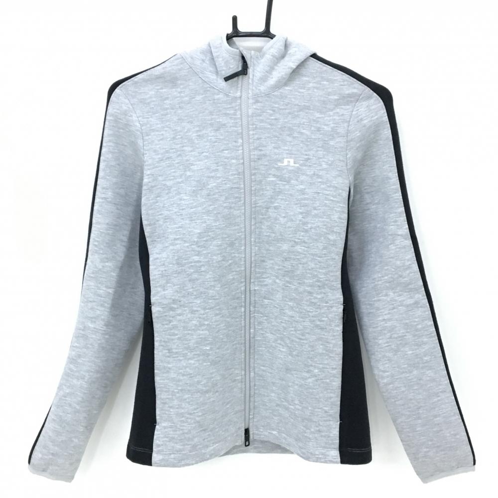 ジェイリンドバーグ ジップパーカー 杢グレー×黒 胸元ロゴ レディース S ゴルフウェア J．LINDEBERG