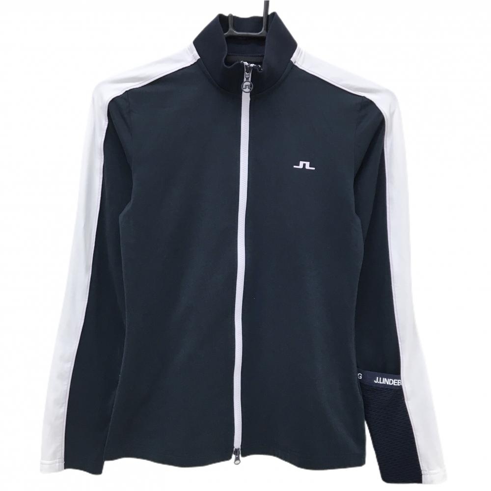 【超美品】ジェイリンドバーグ ジャケット ネイビー×白 袖ライン切替 袖口メッシュ  レディース XS ゴルフウェア J．LINDEBERG