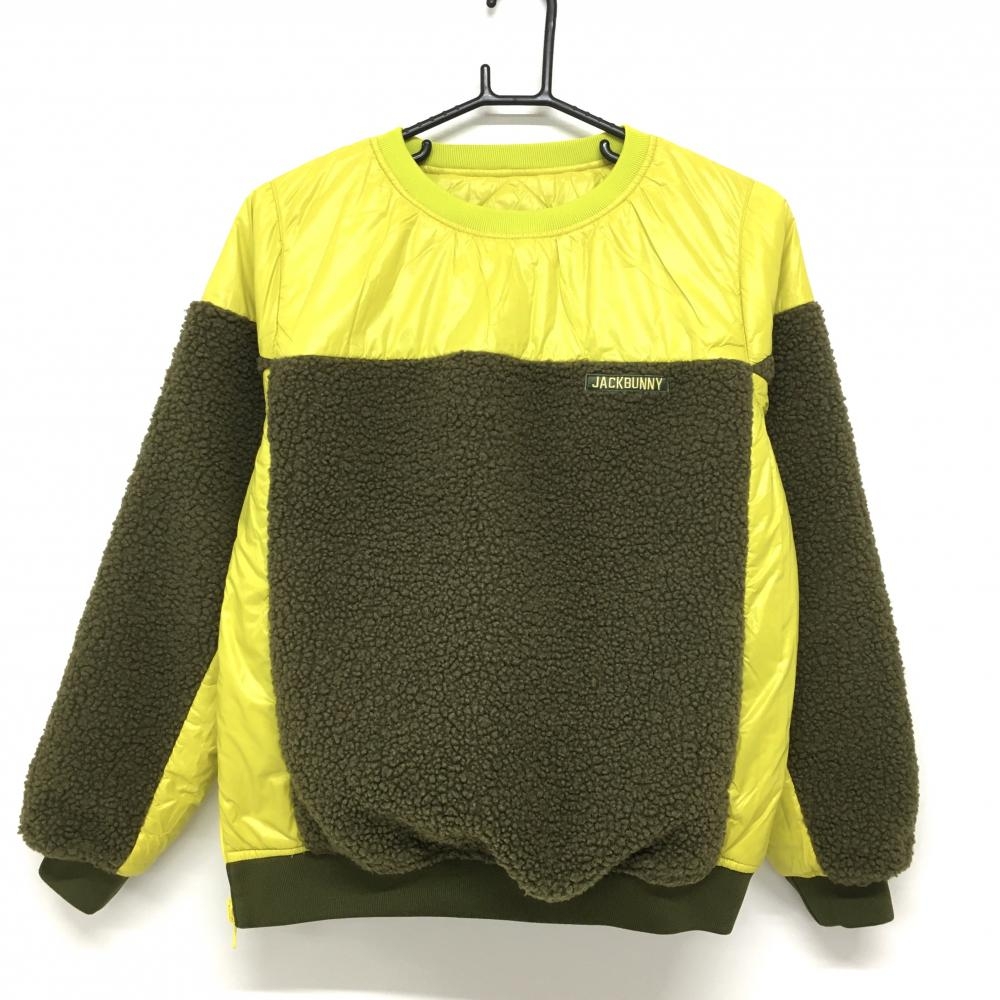 【超美品】ジャックバニー 中綿リバーシブルスニード イエロー×カーキ 一部ボア 裏キルティング レディース 1(M) ゴルフウェア Jack Bunny