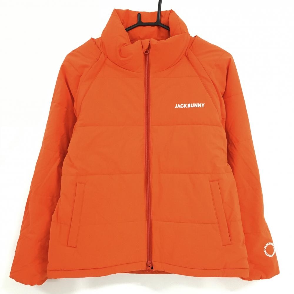 【美品】ジャックバニー 2WAY中綿ジャケット オレンジ ジップ内側ロゴ 袖着脱可  レディース 0(S) ゴルフウェア Jack Bunny