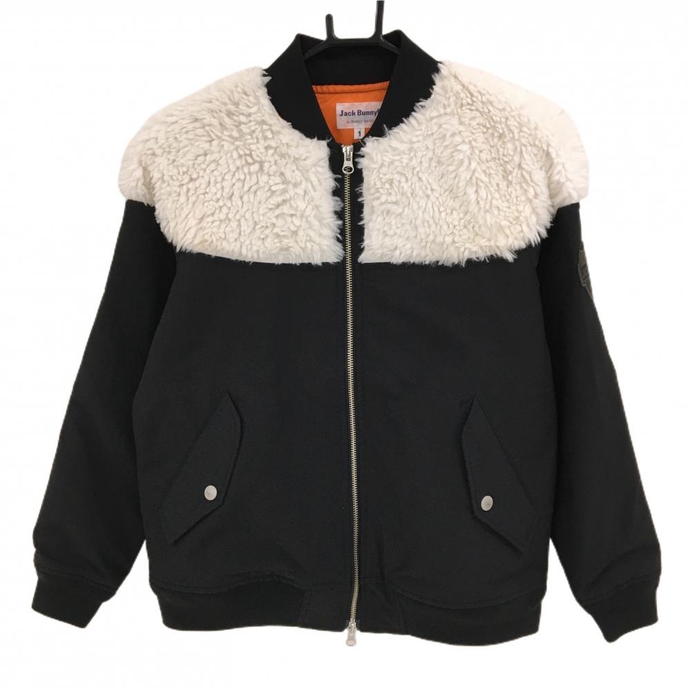 ジャックバニー 中綿ジャケット 黒×白 一部ボア 袖ロゴワッペン レディース 1(M) ゴルフウェア Jack Bunny