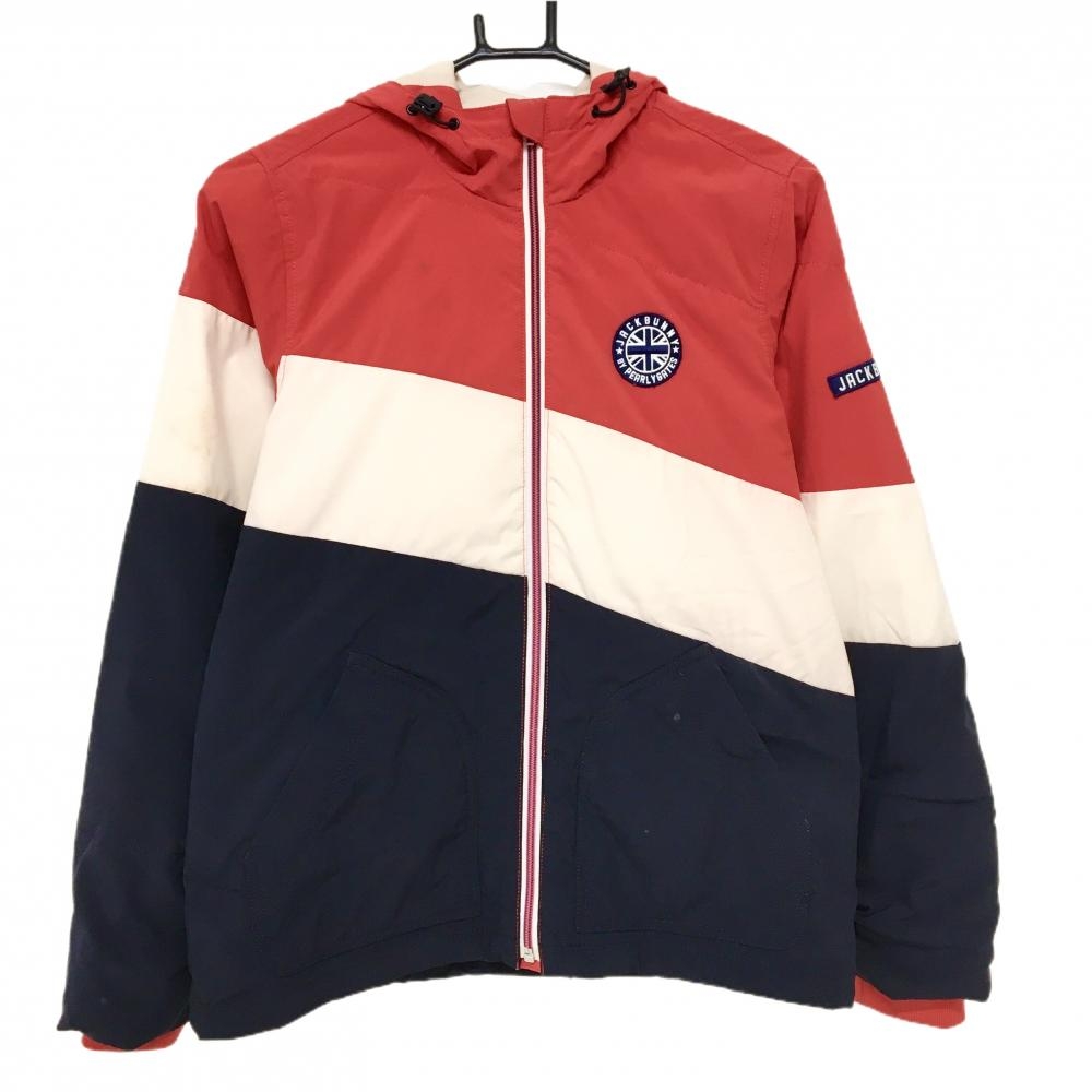 ジャックバニー 中綿ジップパーカー レッド×ネイビー×ピンク ロゴワッペン ジャケット レディース 1(M) ゴルフウェア Jack Bunny