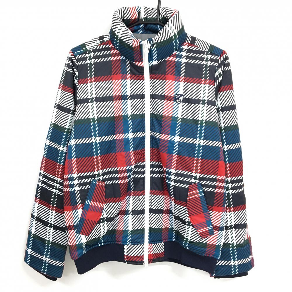 【新品】ジャックバニー 中綿ジャケット 白×ネイビー×レッド チェック 蓄熱裏地 レディース 2(L) ゴルフウェア Jack Bunny