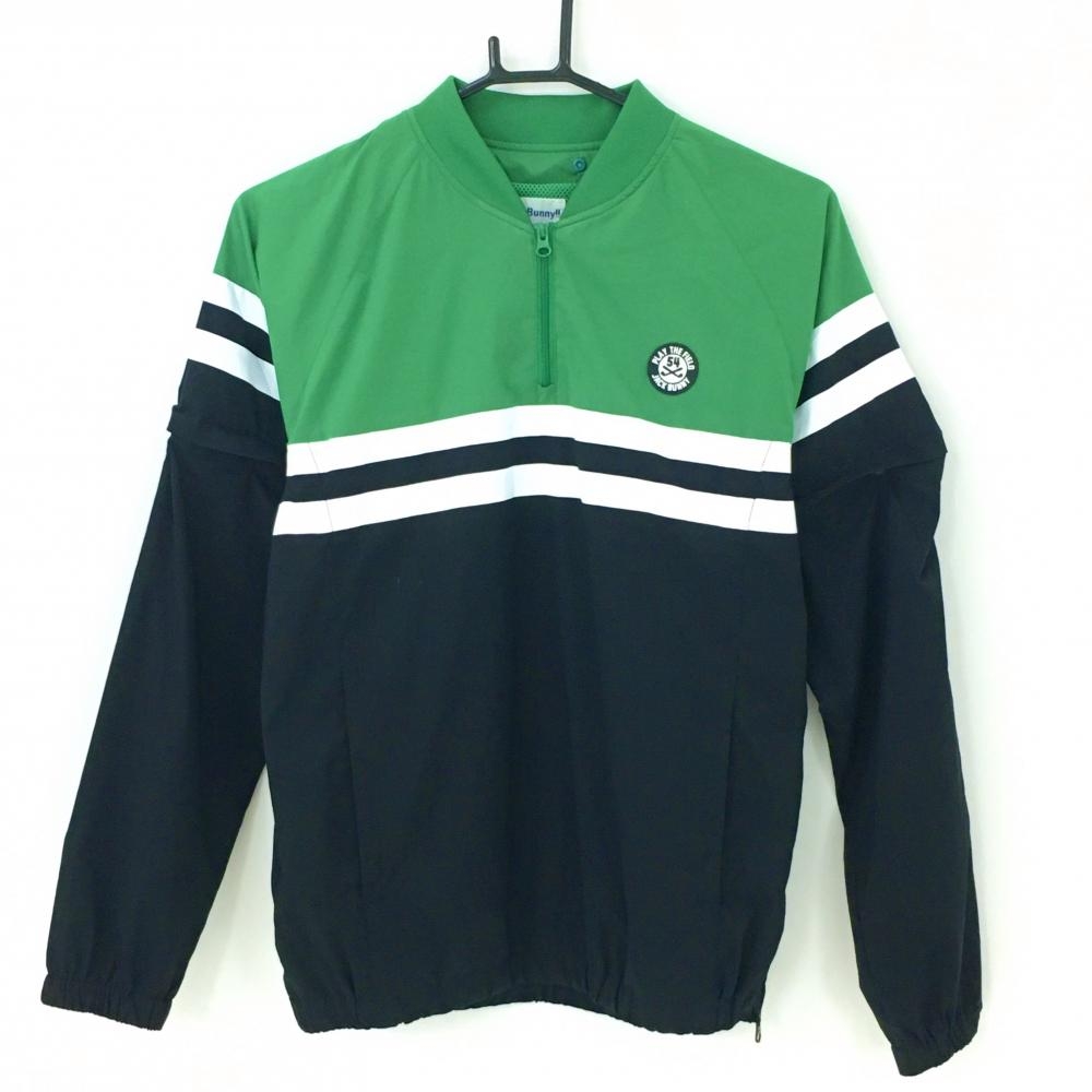 ジャックバニー 2WAYブルゾン グリーン×黒 袖着脱可 ハーフジップ  レディース 1(M) ゴルフウェア Jack Bunny